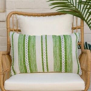 NWT Kirkland Green Woven Braids Striped Outdoor Pillow